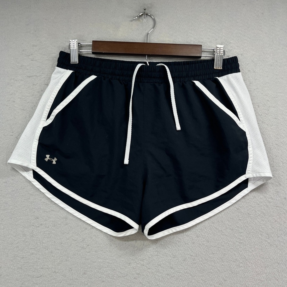 Under Armour Fly By Shorts Womens Medium Black White Running HeatGear Athletic
